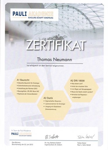 Zertifikate von der Firma Ernst Neumann